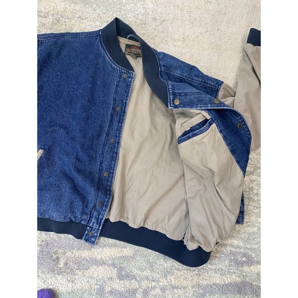 Vintage 80s 90s Sz XXL GREAT LAND Baseball Jacket Denim Beige Blue - Picture 5 of 7